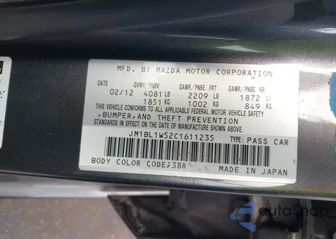 2012 Mazda Mazda3 S Grand Touring from USA, damaged, VIN JM1BL1W52C1611235